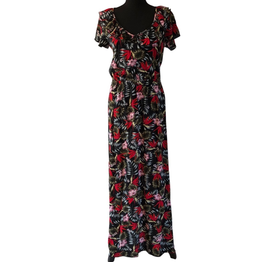 Women’s Calzedonia Cobey Black Floral Tropical Maxi Dress Beach Coverup size S
